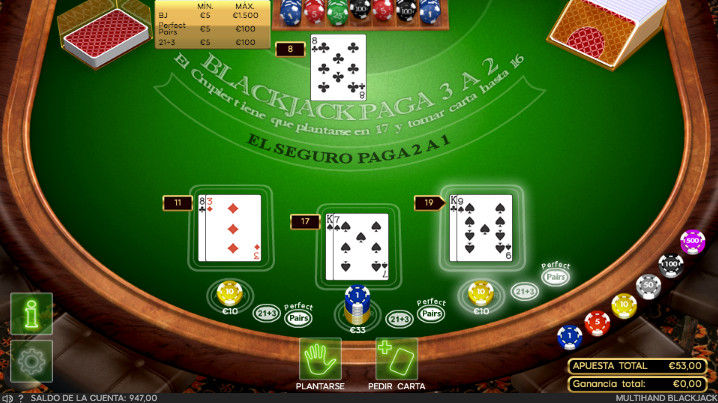 Una mesa de Blackjack Online en 888