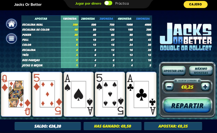 tragaperras slots videopoker jacks or better poker