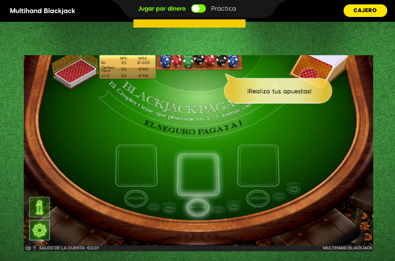 Jugar Blackjack en Practica