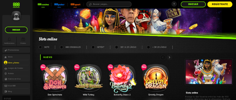 Slots y Botes en 888casino.es